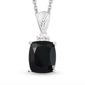 Thai Black Spinel & Lab Diamond Sterling Silver Pendant w/Stainless Necklace